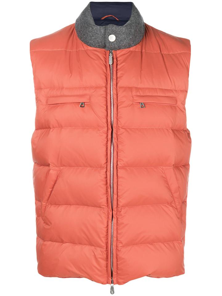 Eleventy Zipped Padded Vest - Yellow & Orange