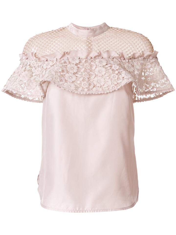 Self-portrait Lace Insert Blouse - Pink & Purple
