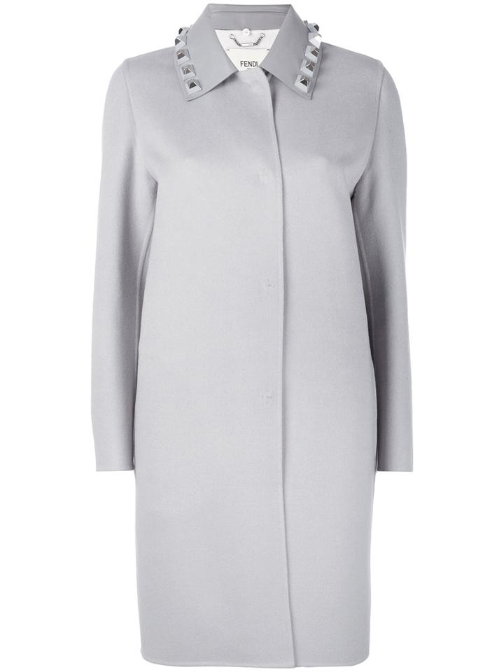 Fendi - Studded Single Breasted Coat - Women - Wool/plastic/leather - 40, Grey, Wool/plastic/leather