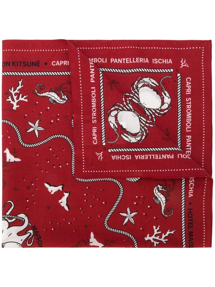 Maison Kitsuné Patterned Logo Scarf - Red