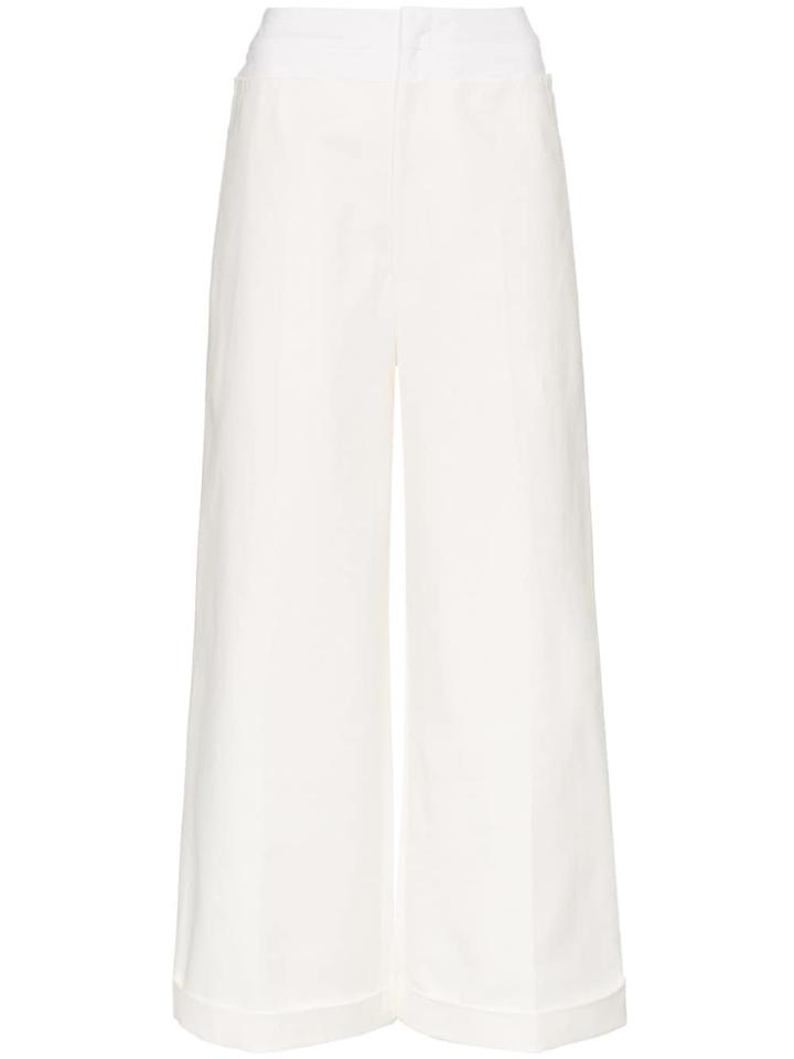 Rejina Pyo Medium Rise Cropped Cotton Blend Trousers - White