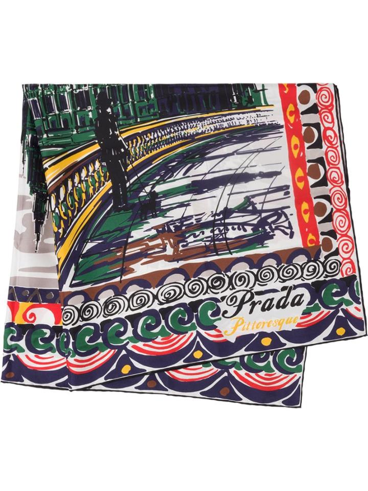Prada Pittoresque London Printed Foulard - Grey