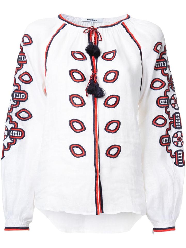 March 11 Embroidered Peasant Blouse - White