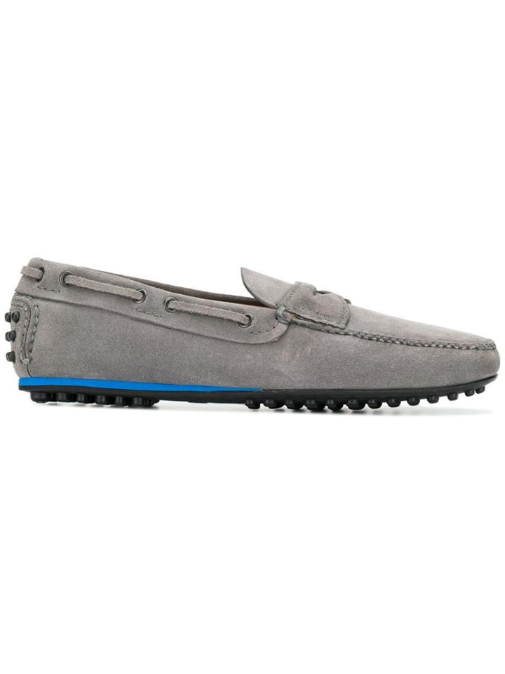 Car Shoe Pebbled Sole Loafers - Grey