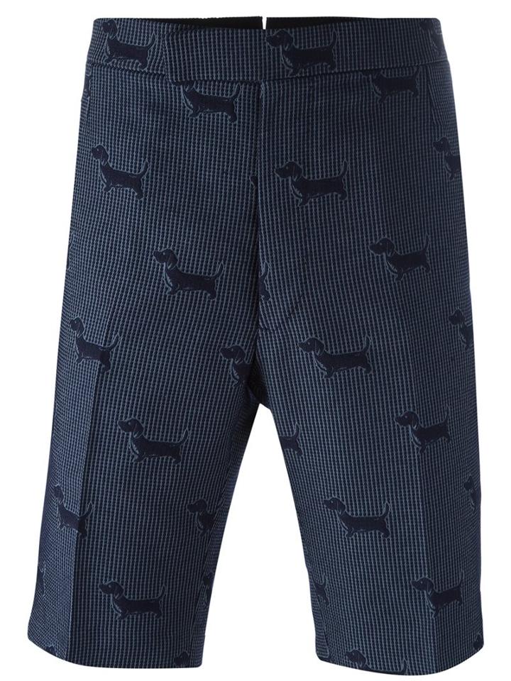 Thom Browne Grid Dog Print Shorts, Men's, Size: 3, Blue, Acrylic/polyester/cupro/wool