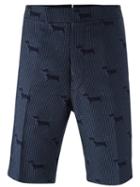 Thom Browne Grid Dog Print Shorts, Men's, Size: 3, Blue, Acrylic/polyester/cupro/wool