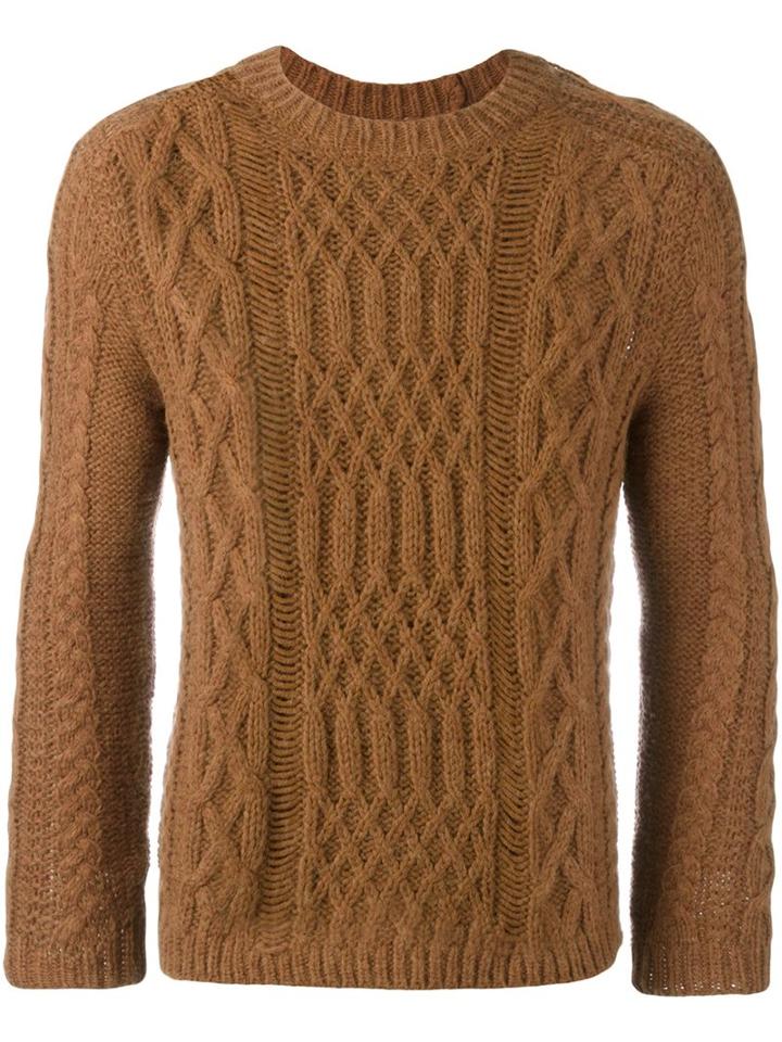 Maison Margiela Distressed Effect Cable Knit Sweater, Men's, Size: Xl, Brown, Polyamide/wool/alpaca