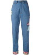 Olympia Le-tan Floral Turn-up Beaded Jeans - Blue
