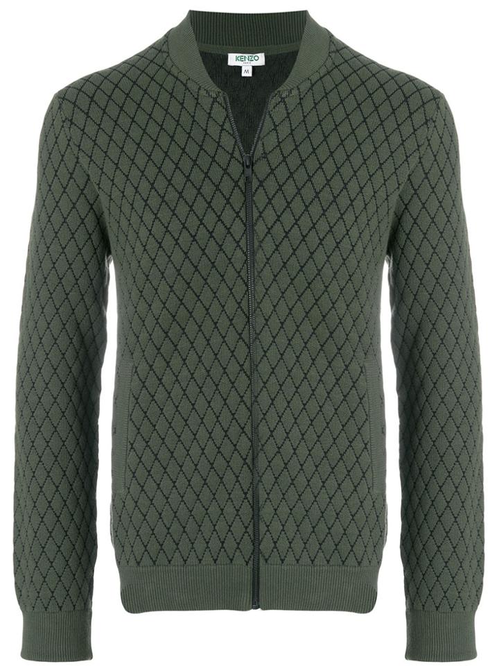 Kenzo Grid Print Zip Up Cardigan - Green