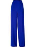 Msgm Side Stripe Detail Palazzo Pants, Women's, Size: 42, Blue, Silk/polyester
