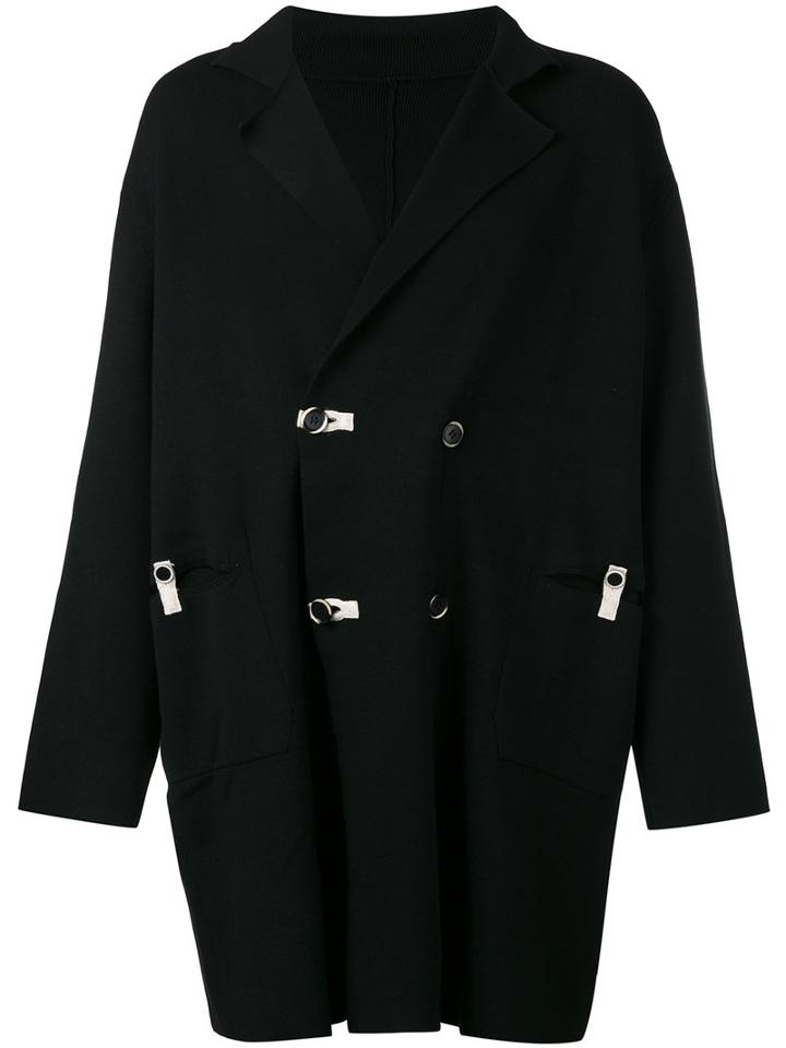 Yohji Yamamoto Contrast Detail Double-breasted Coat, Men's, Size: 3, Blue, Rayon/polyester