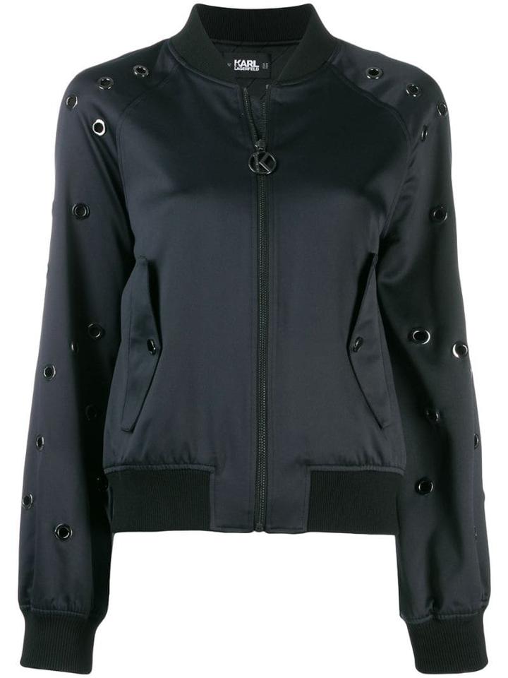 Karl Lagerfeld Eyelet Embellished Bomber - Blue