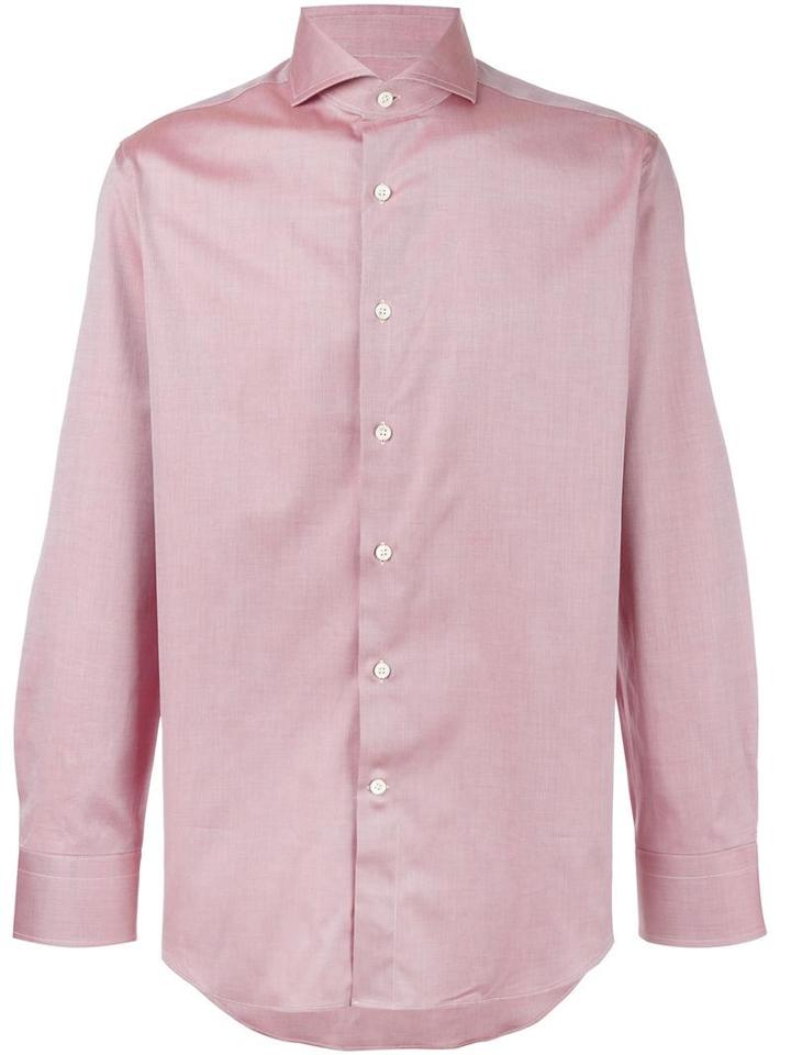Canali Plain Shirt, Men's, Size: 39, Red, Cotton
