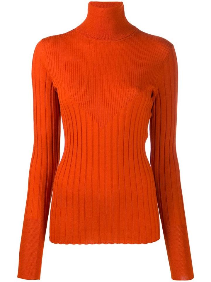 Nude Roll Neck Knitted Top - Orange