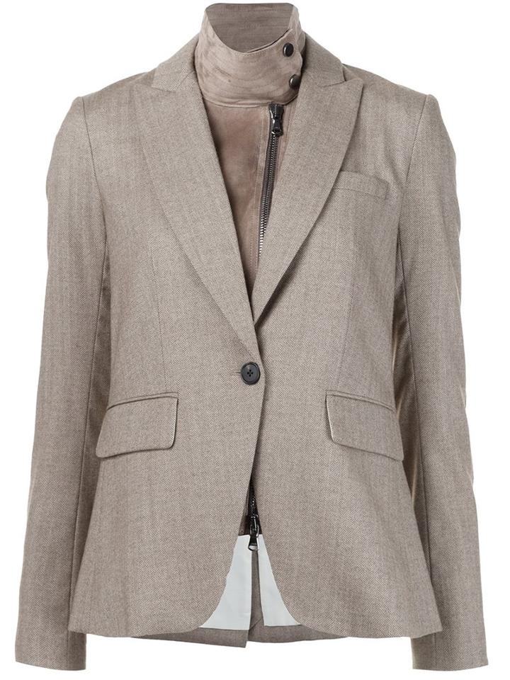 Veronica Beard Goatskin Collared Blazer, Women's, Size: 10, Brown, Goat Skin/polyester/spandex/elastane/wool