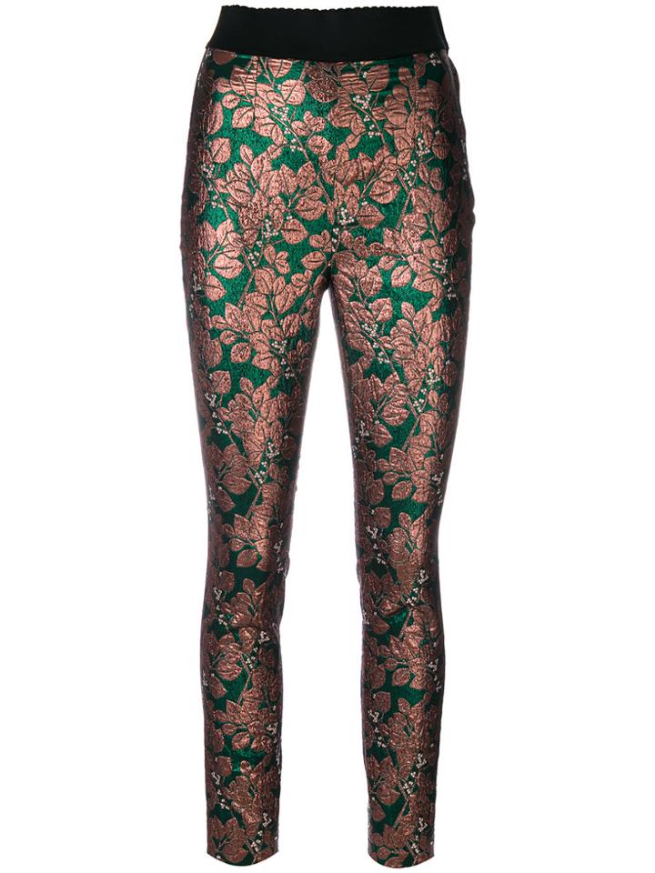 Dolce & Gabbana Jacquard Leaf Print Trousers - Green
