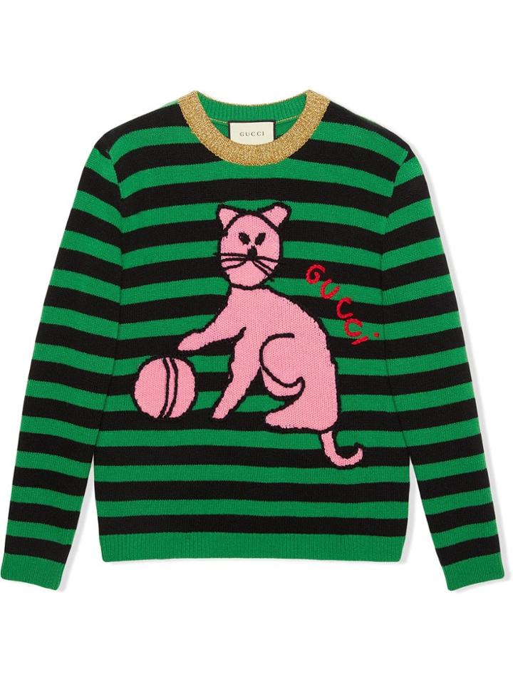 Gucci Sweater With Cat And Baseball - Green