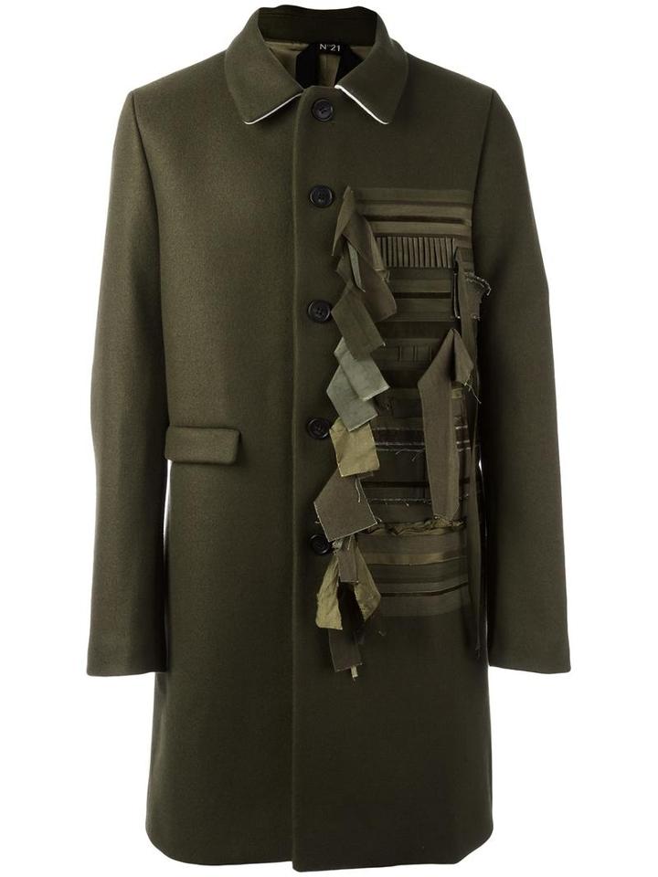 No21 Contrast Panel Buttoned Coat, Men's, Size: 48, Green, Virgin Wool/polyamide/viscose