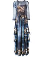 Alberta Ferretti Shell Print Empire Dress, Women's, Size: 42, Blue, Silk/cotton