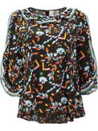 Peter Pilotto Printed Ruffle Trim Blouse, Women's, Size: 12, Black, Silk