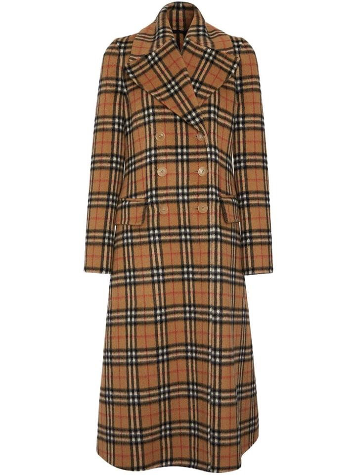 Burberry Vintage Check Alpaca Wool Tailored Coat - Brown