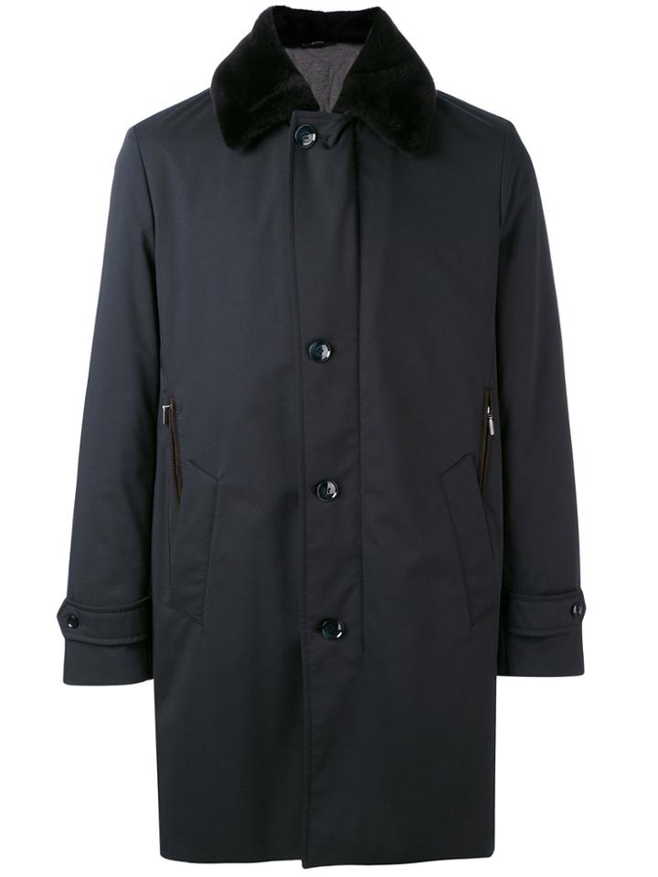 Brioni Fur Trimmed Coat - Black