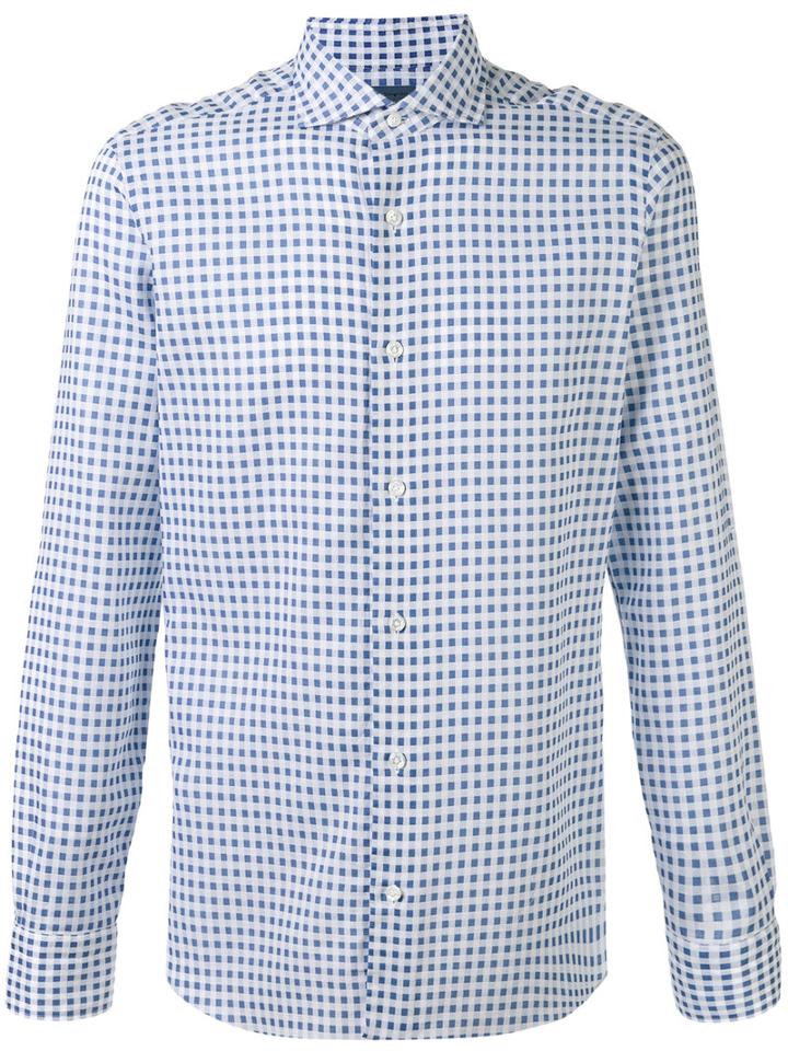 Barba Checked Shirt, Men's, Size: 41, Blue, Cotton