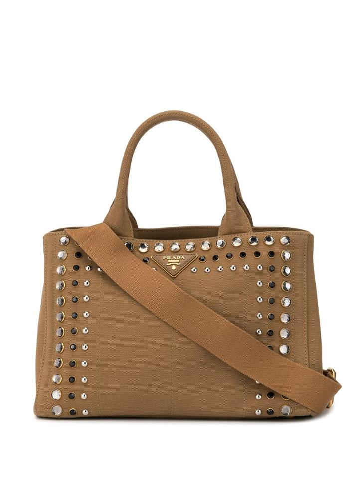 Prada Pre-owned Canapa Rhinestone Studs 2way Bag - Brown