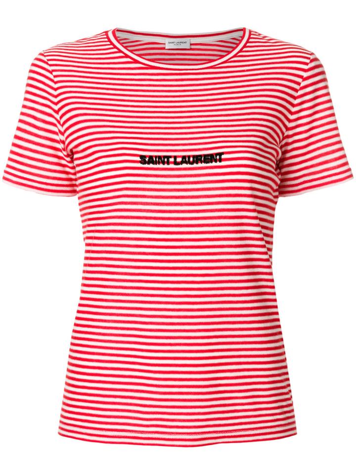 Saint Laurent Logo Embroidered Striped T-shirt