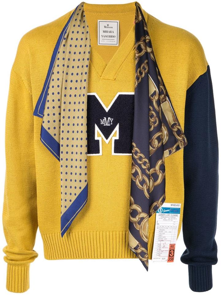 Maison Mihara Yasuhiro Scarf-detail Varsity Sweater - Yellow