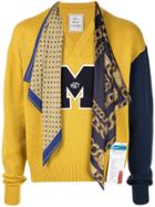 Maison Mihara Yasuhiro Scarf-detail Varsity Sweater - Yellow