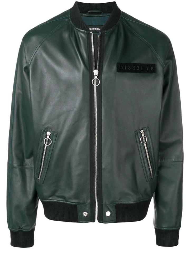 Diesel L-pins-a Leather Jacket - Green