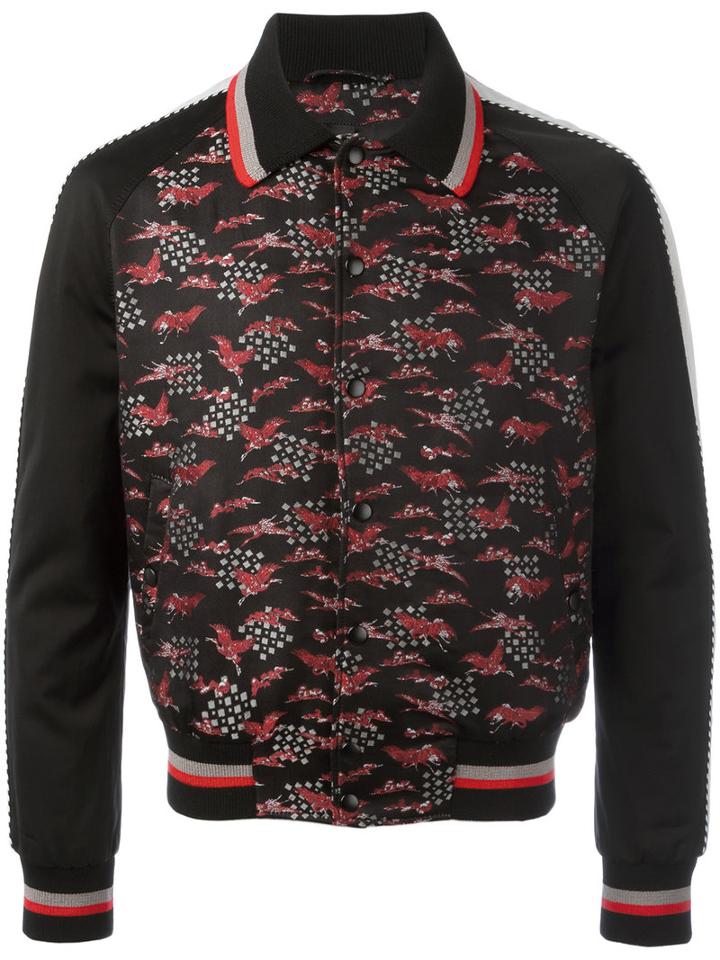Lanvin Embroidered Crane Bomber Jacket, Size: 50, Black, Polyester/silk/cupro/viscose