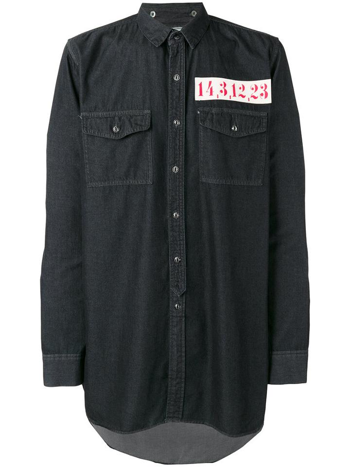 Maison Mihara Yasuhiro Patch-detail Denim Shirt, Men's, Size: 46, Black, Cotton