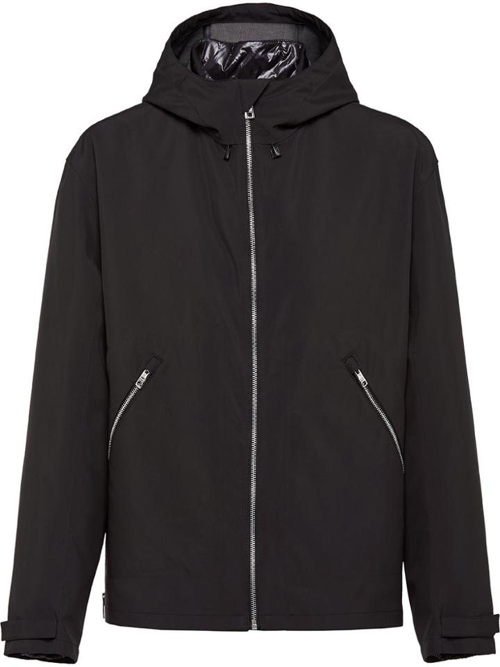 Prada Technical Fabric Zip-up Hooded Jacket - Black