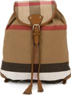 Burberry Checked Backpack, Brown, Jute/cotton/calf Leather