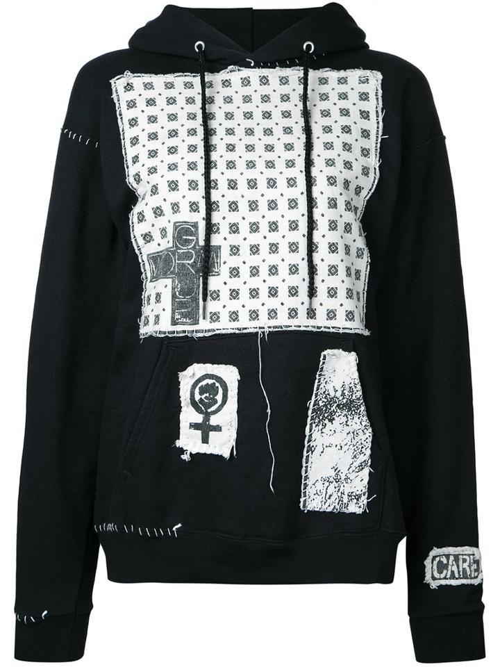 Patch Detailed Hoodie - Women - Cotton/polyester - S, Black, Cotton/polyester, Heikki Salonen