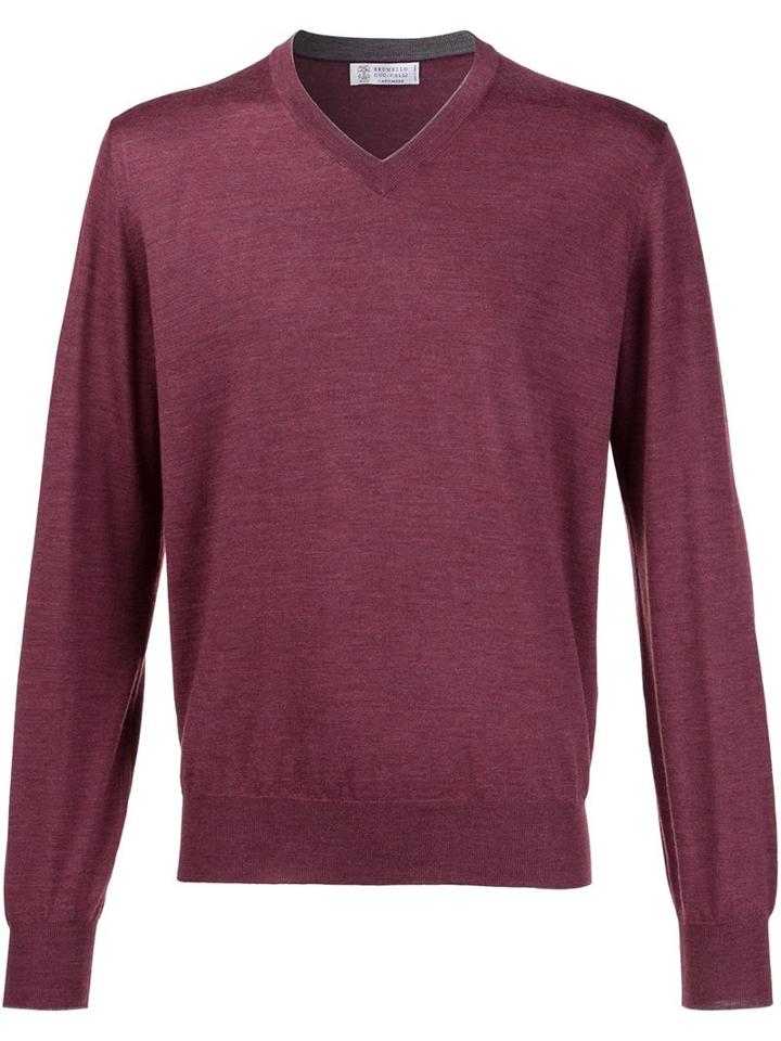 Brunello Cucinelli V-neck Sweater, Men's, Size: 50, Red, Cashmere/wool