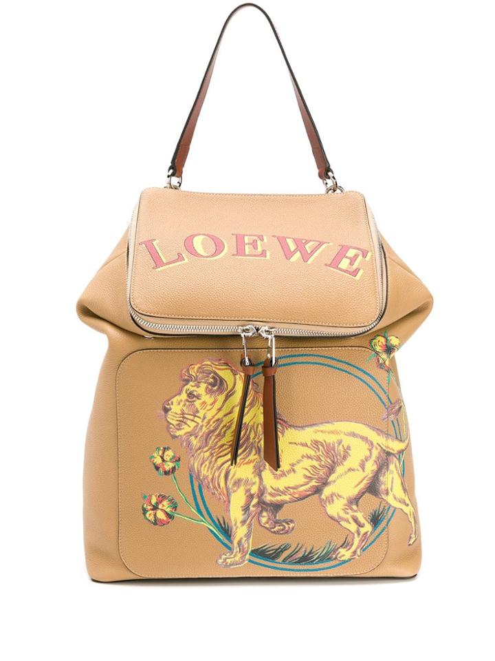 Loewe Lion Print Backpack - Brown