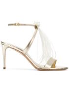 Casadei Pearl And Feather Stiletto Sandals - Metallic