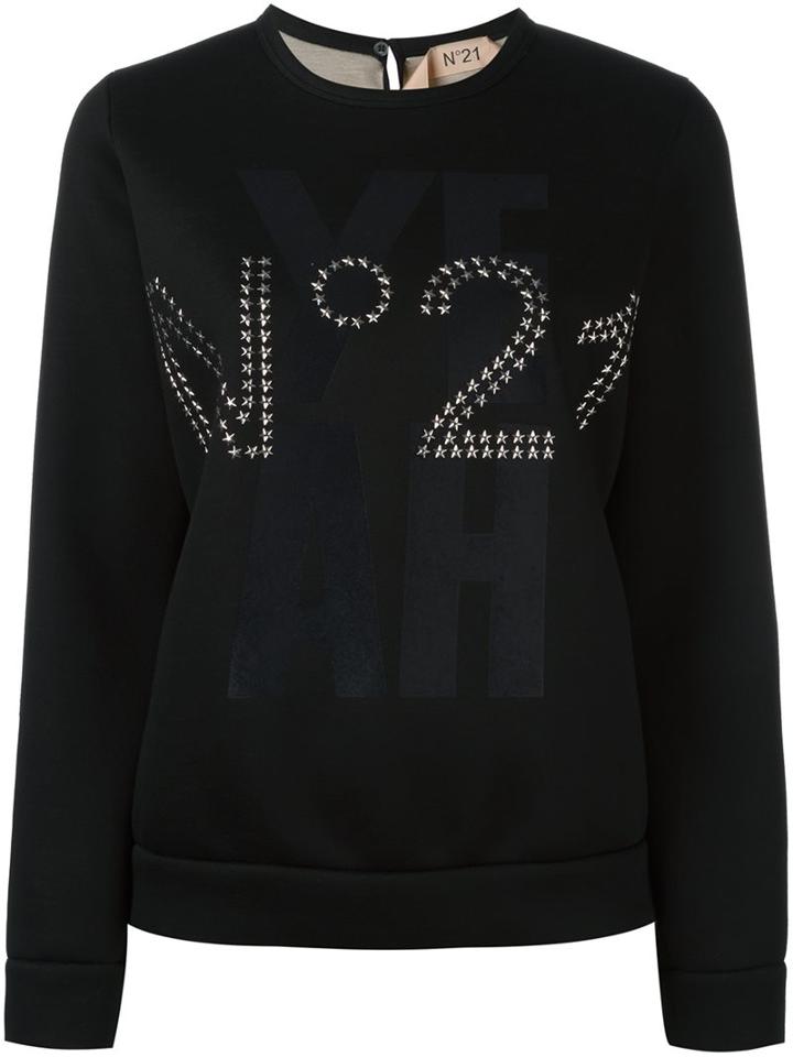 No21 Studded Logo Sweatshirt, Women's, Size: 40, Black, Viscose