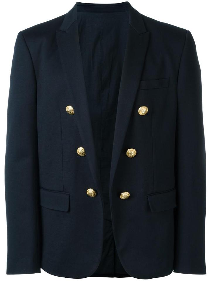 Balmain Double Breasted Blazer, Men's, Size: 52, Blue, Cotton/polyester/viscose
