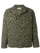 Saint Laurent Leopard Print Jacket, Men's, Size: 50, Green, Cotton