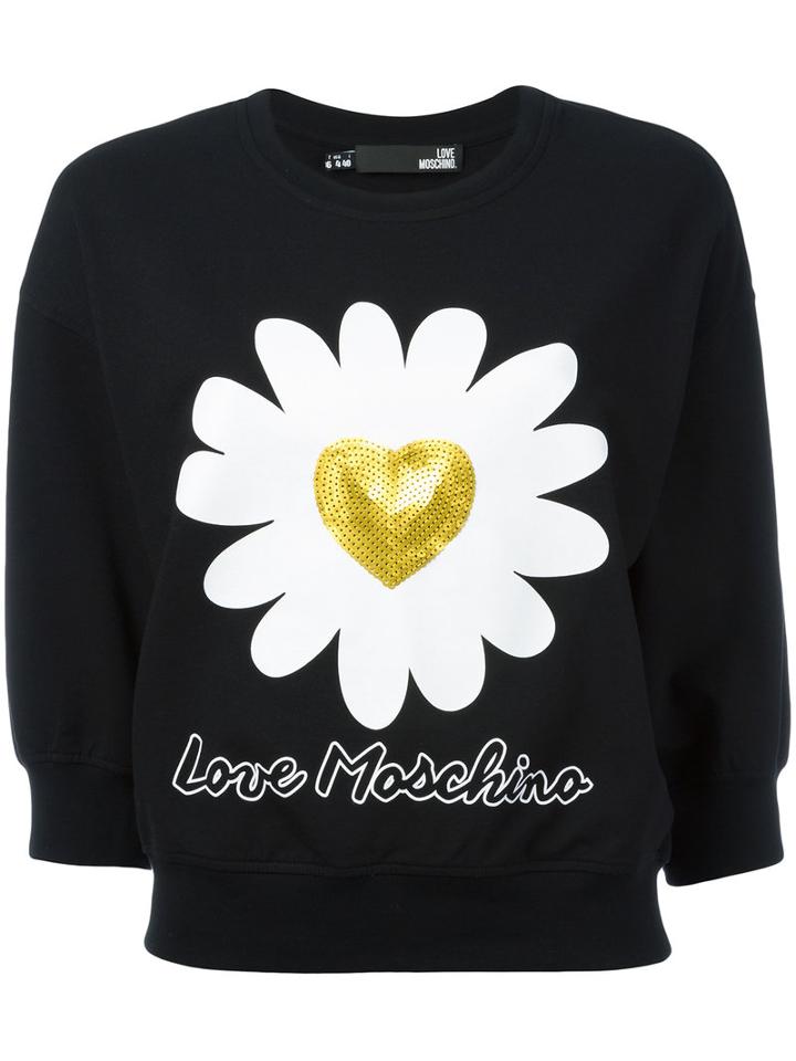 Love Moschino - Sequinned Heart Daisy Sweatshirt - Women - Cotton/spandex/elastane - 40, Black, Cotton/spandex/elastane
