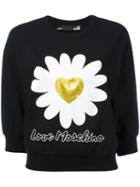 Love Moschino - Sequinned Heart Daisy Sweatshirt - Women - Cotton/spandex/elastane - 40, Black, Cotton/spandex/elastane