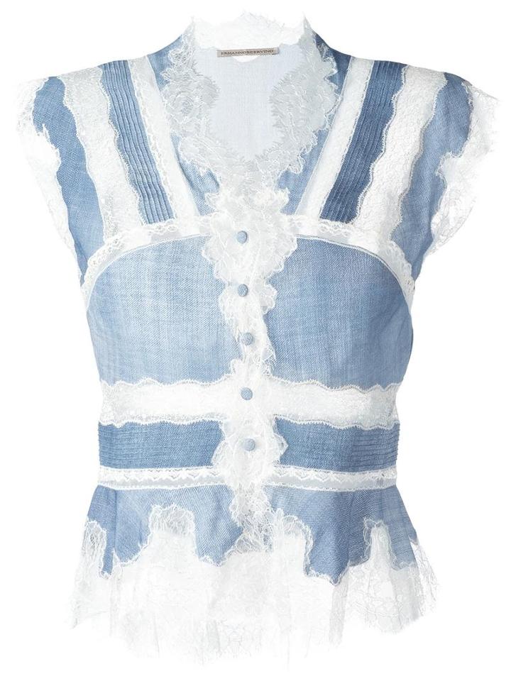 Ermanno Scervino Lace Inserts Blouse, Women's, Size: 44, Blue, Viscose