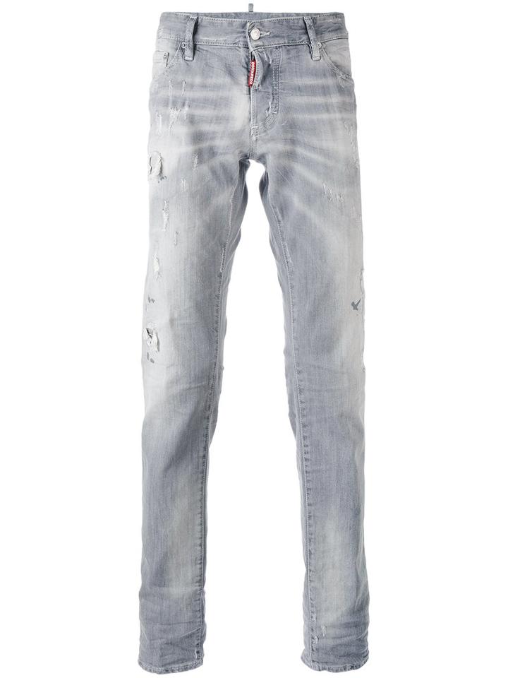 Dsquared2 - Distressed Slim-fit Jeans - Men - Cotton/leather/polyester/spandex/elastane - 50, Grey, Cotton/leather/polyester/spandex/elastane