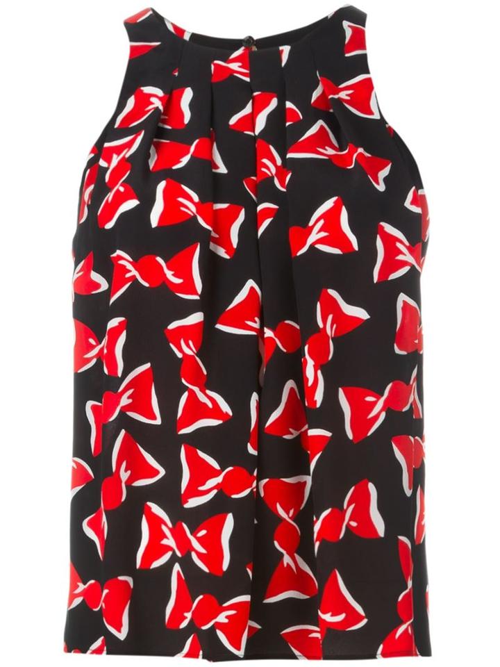 Boutique Moschino Bow Print Pleated Top, Women's, Size: 42, Black, Silk