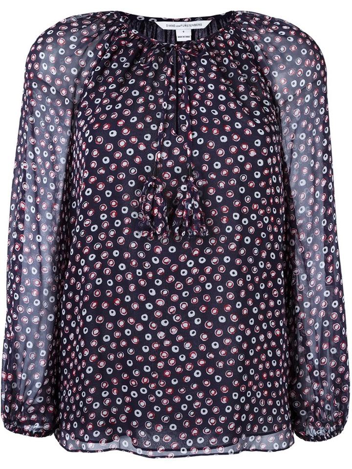 Diane Von Furstenberg Dotted Print Blouse, Women's, Size: 6, Blue, Silk/polyester