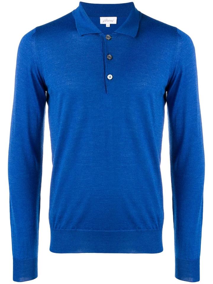 Brioni Long Sleeve Polo Shirt - Blue